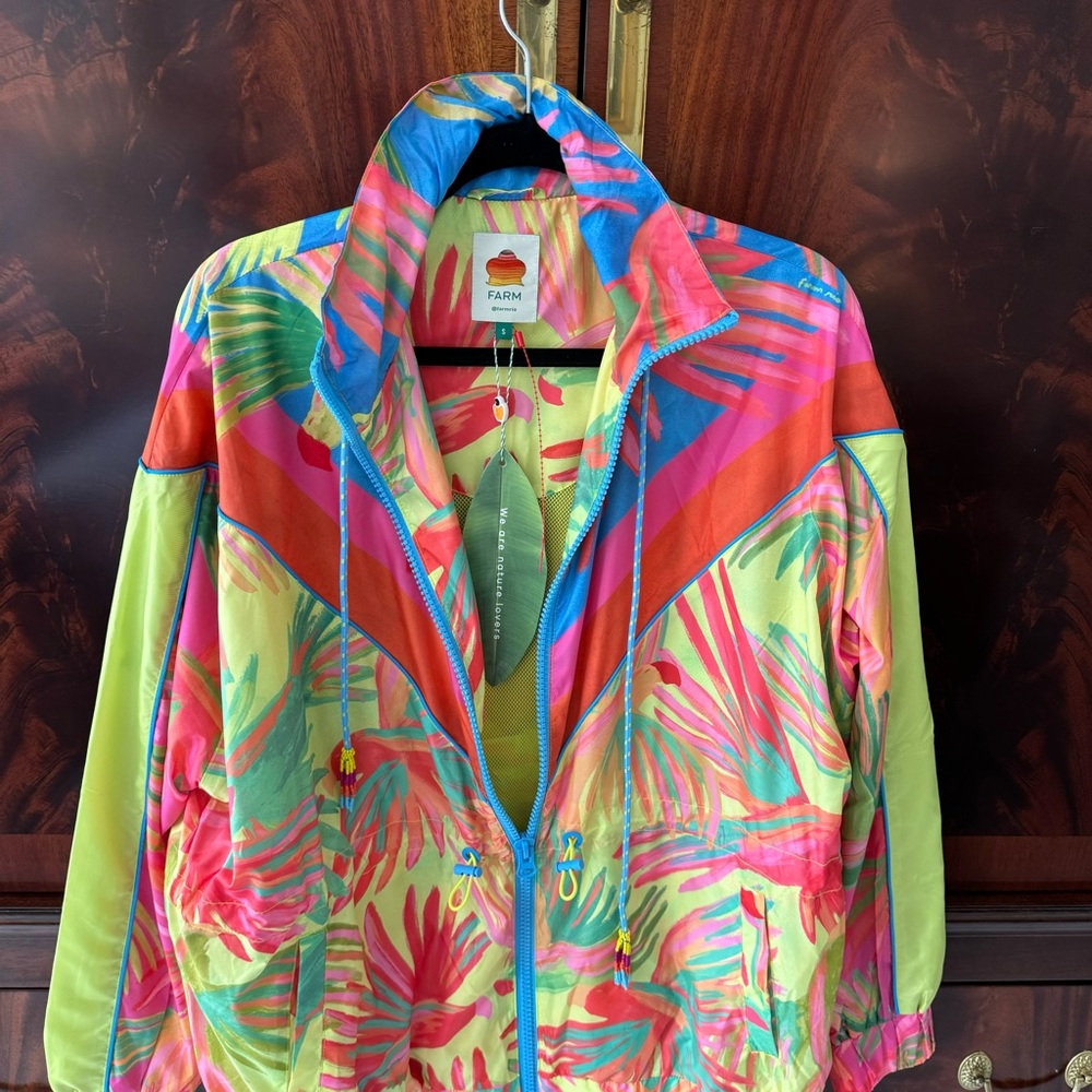NWT FARM Rio Mixed Painted Birds Windbreaker Jacket Small - Picture 8 of 17